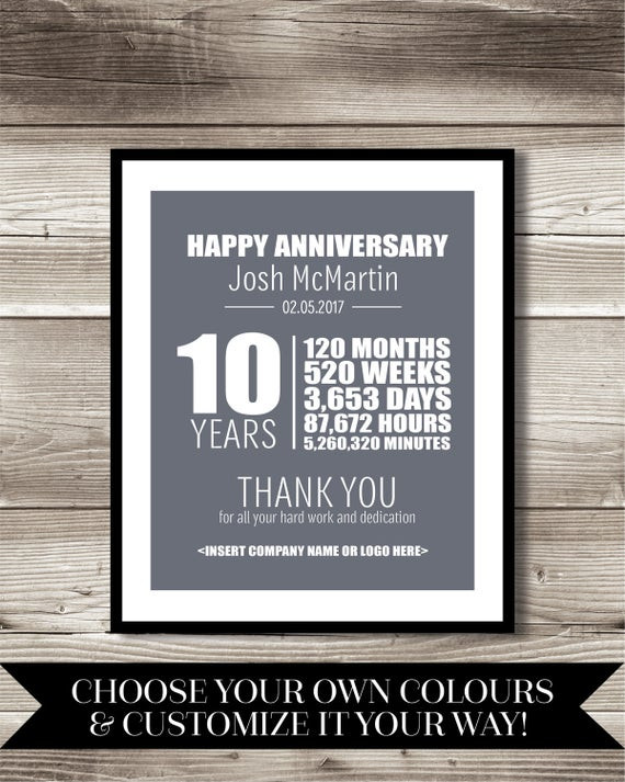 Corporate Anniversary Gift Ideas For Employees
 10 Year Work Anniversary Print t digital print