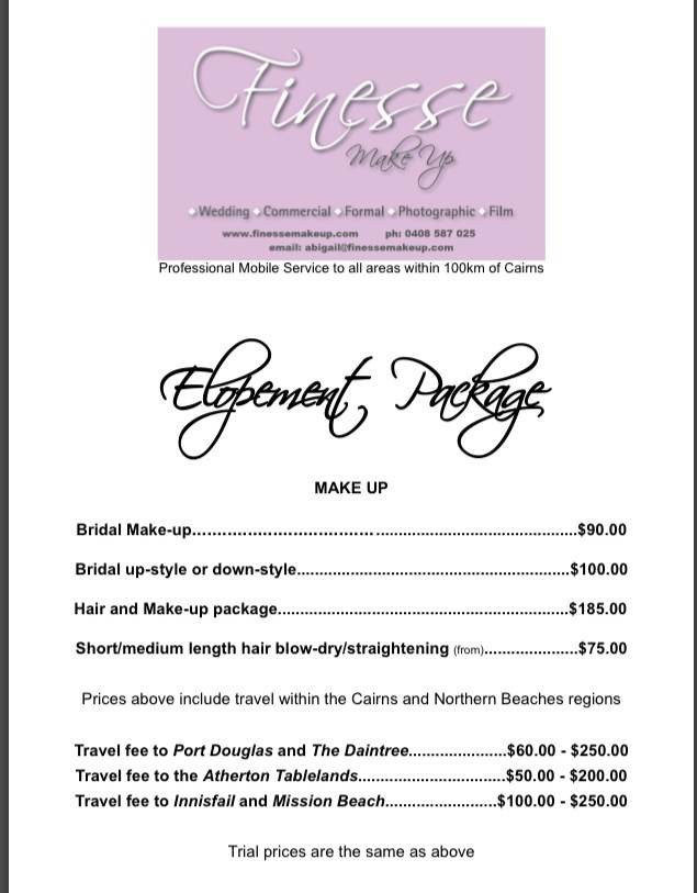 Cost Of Wedding Hair And Makeup
 Wedding Price List Makeup Finesse Makeup