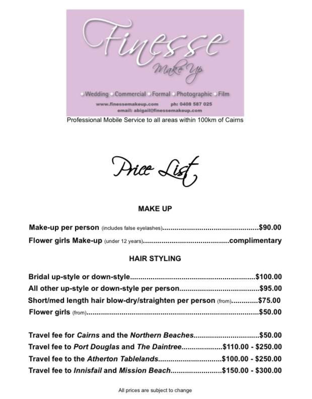 Cost Of Wedding Hair And Makeup
 Wedding Price List Makeup Finesse Makeup