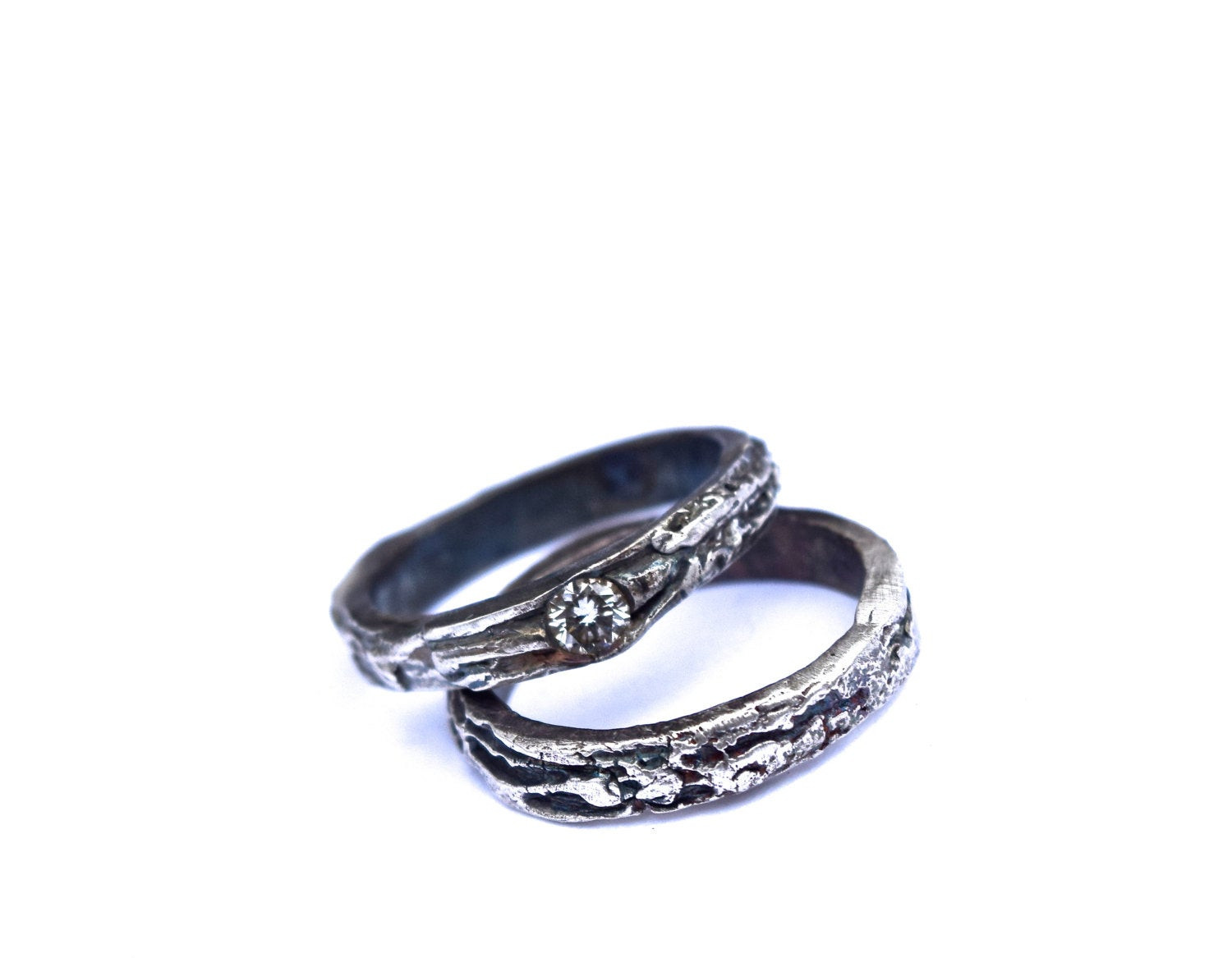 Country Wedding Ring Sets
 Tree Bark Wedding Ring SET Unique Rustic Wedding Woodgrain
