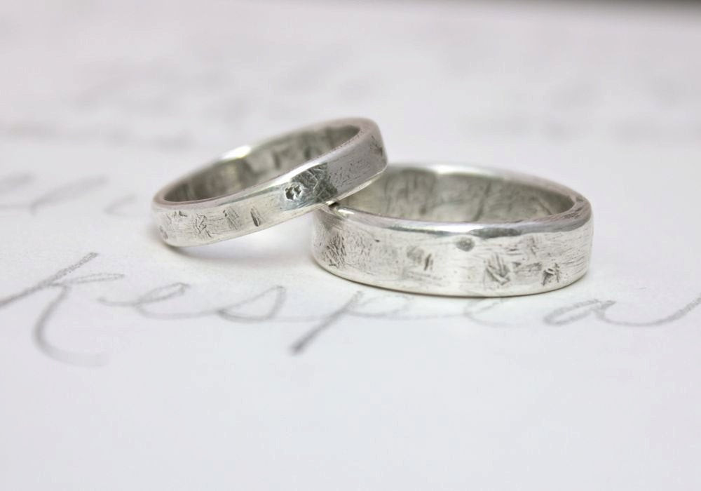 Country Wedding Ring Sets
 rustic wedding band ring set custom recycled silver wedding