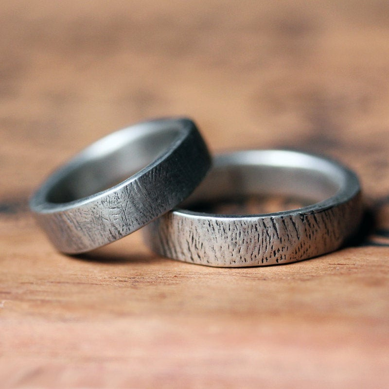 Country Wedding Ring Sets
 Rustic wedding ring set silver bark rings wedding band set
