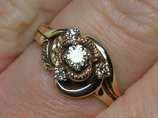 Country Wedding Ring Sets
 Vintage Wedding Rings Set Rustic Northwest Rose by