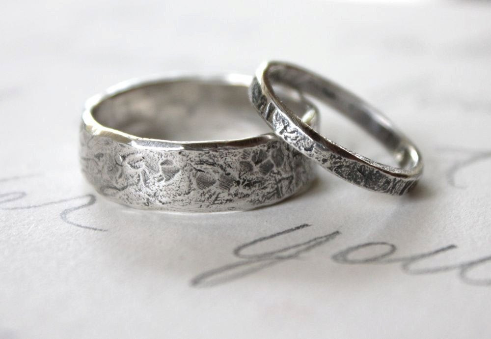 Country Wedding Ring Sets
 rustic wedding band ring set custom recycled silver wedding