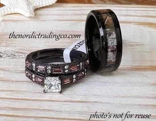 Country Wedding Ring Sets
 Rustic Wedding Rings Couples Women s Chocolate Engagement