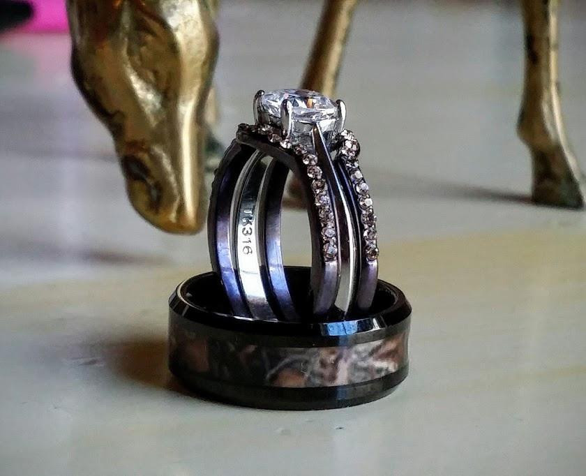 Country Wedding Ring Sets
 Woodland Camo Wedding Engagement Ring 4 Piece Set