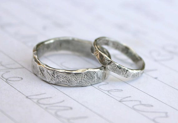 Country Wedding Ring Sets
 Items similar to recycled silver wedding band ring set