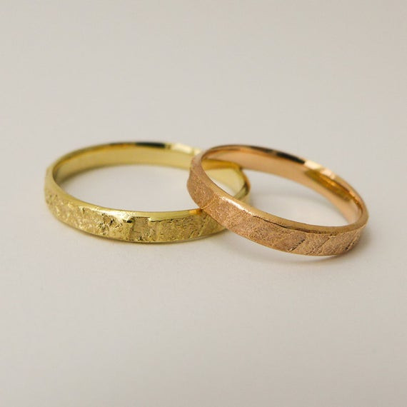 Country Wedding Ring Sets
 Rustic wedding rings set for men and women 14 karat solid
