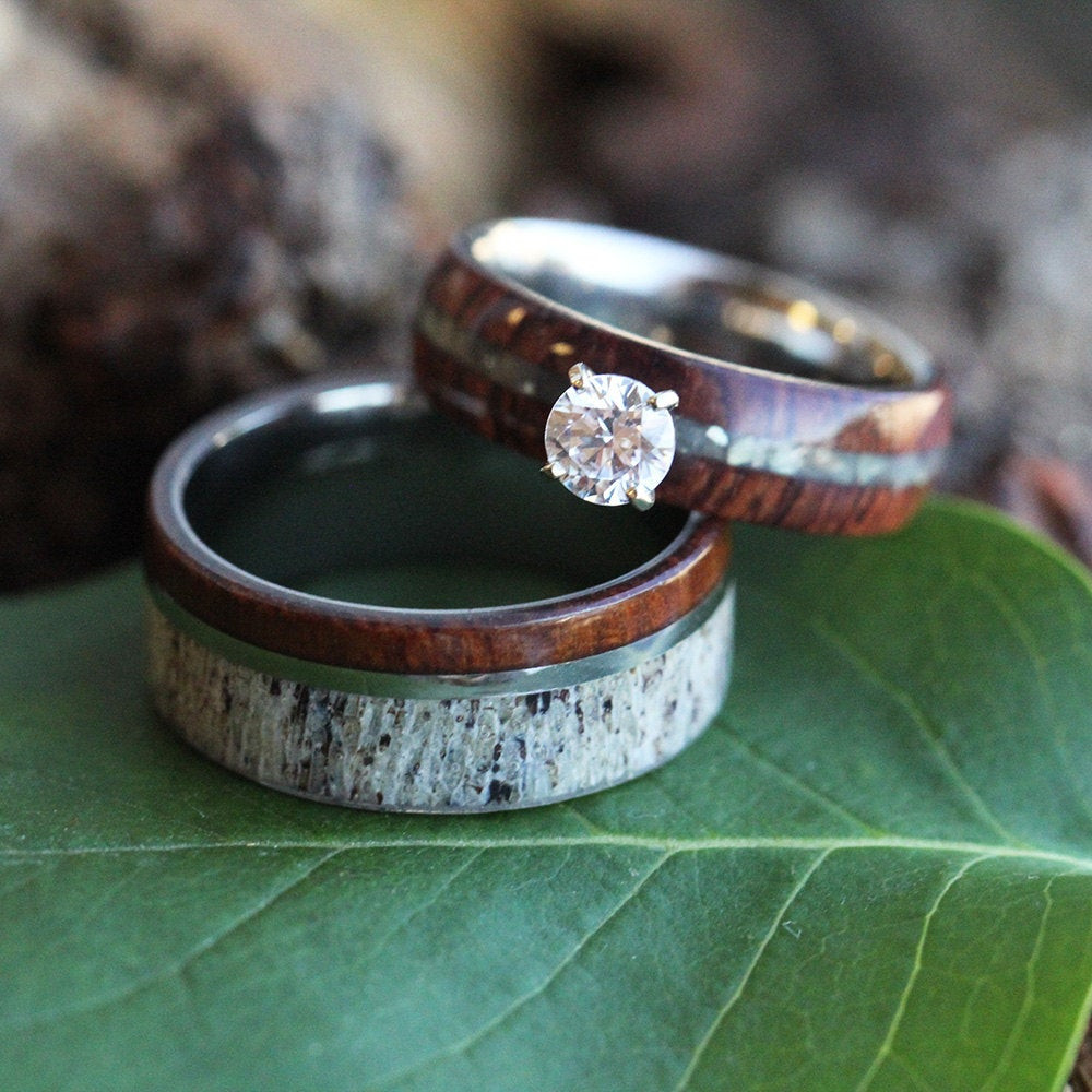 Country Wedding Ring Sets
 Wood Wedding Ring Set Rustic Bridal Set in Ironwood and
