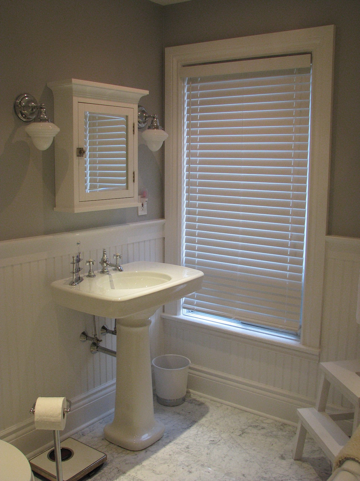 Cover Bathroom Tile Floor
 How to Cover Dated Bathroom Tile with Wainscoting