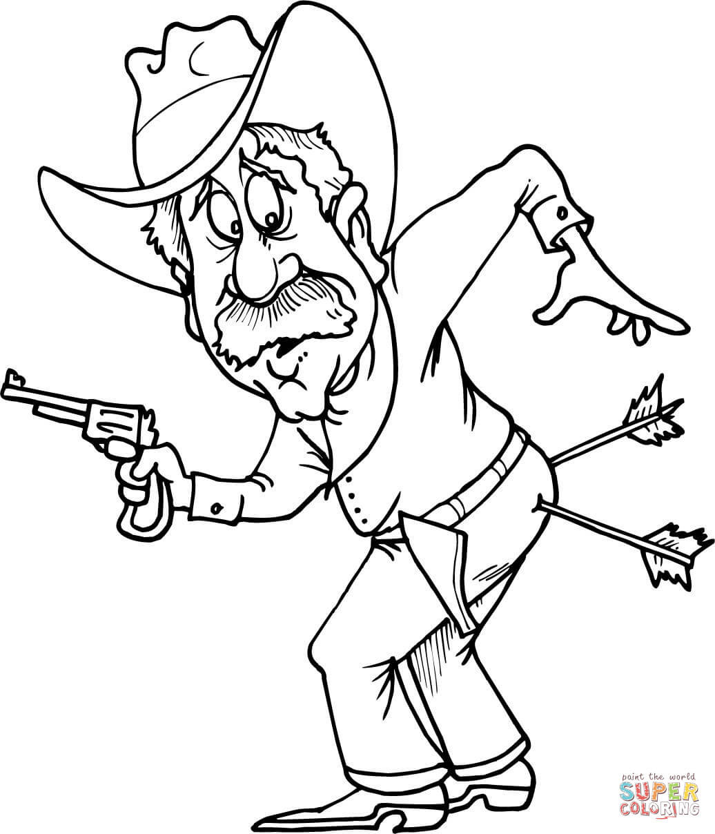Cowboys Coloring Pages
 Cowboy with Two Arrows in Butt coloring page