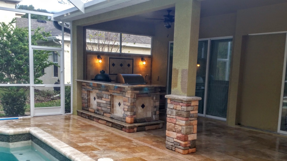 Creative Outdoor Kitchens
 Beautiful Stonework Outdoor Kitchen and Fireplace Feature