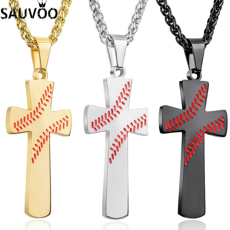 Cross Baseball Necklace
 Sauvoo Stainless Steel Cross Baseball Pendant Necklace For