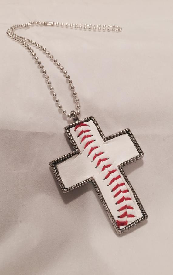 Cross Baseball Necklace
 Baseball cross necklace made with real baseball by