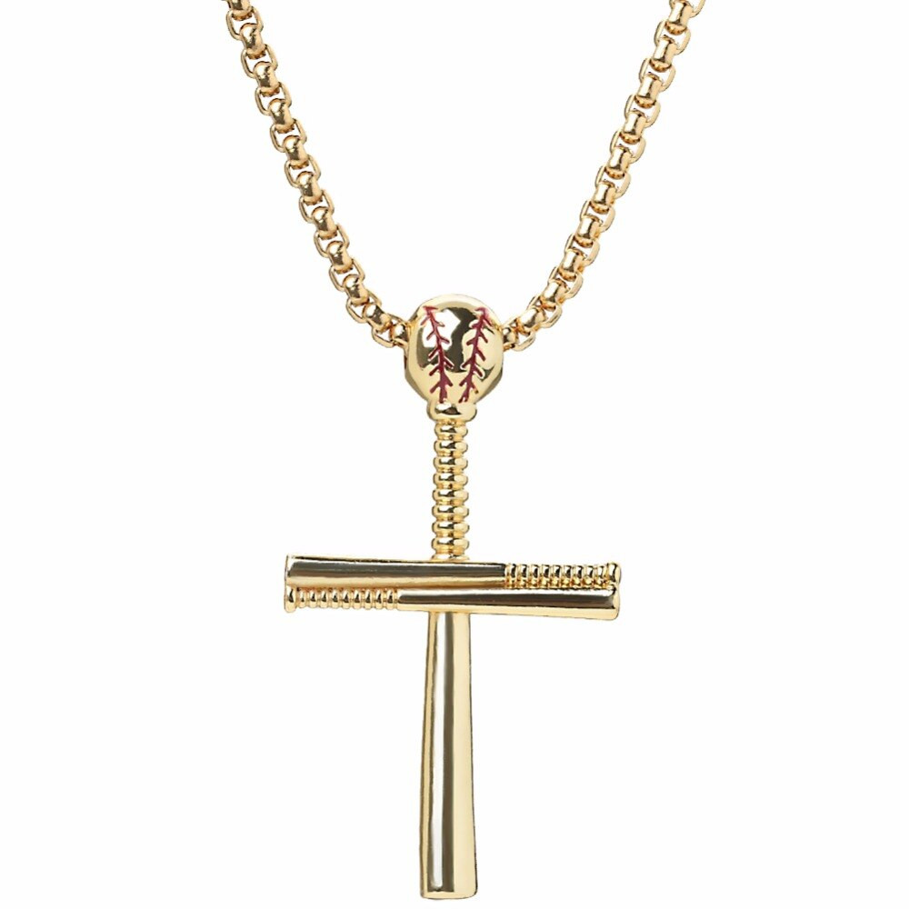 Cross Baseball Necklace
 Louleur New Gold Sporty Cross Pendant Necklace for Men