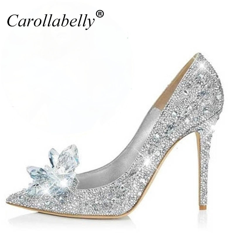 Crystal Heels Wedding Shoes
 2018 New Rhinestone High Heels Cinderella Shoes Women