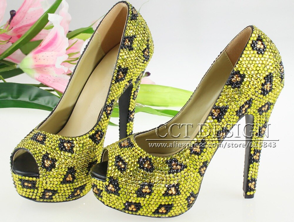 Crystal Heels Wedding Shoes
 Handmade Luxury yellow crystal wedding shoes high heel
