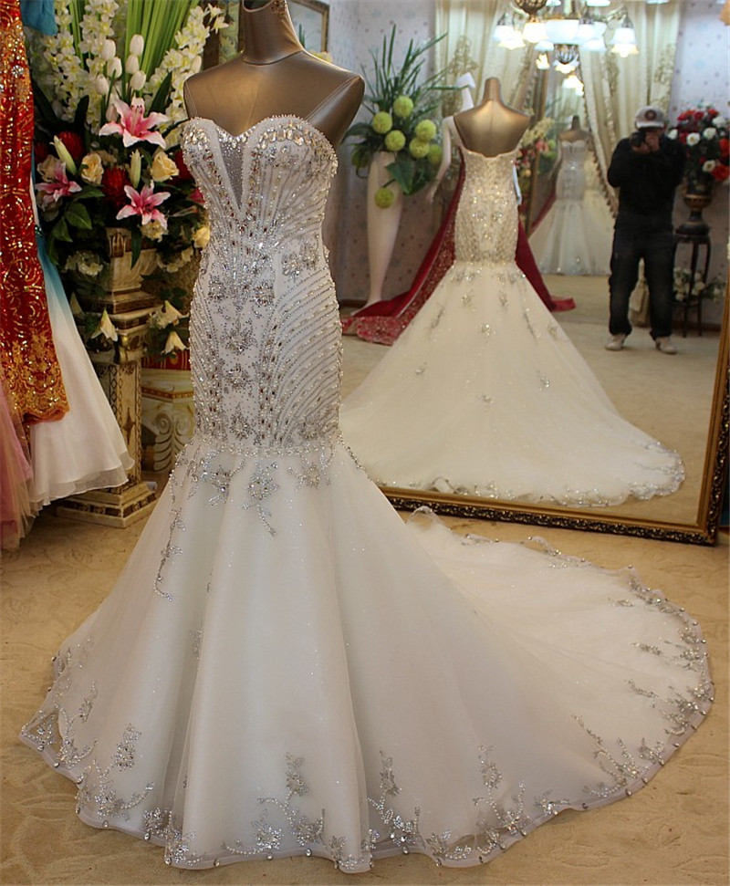 Crystal Wedding Dresses
 Luxury Mermaid Wedding Dresses 2015 Sweetheart Lace up