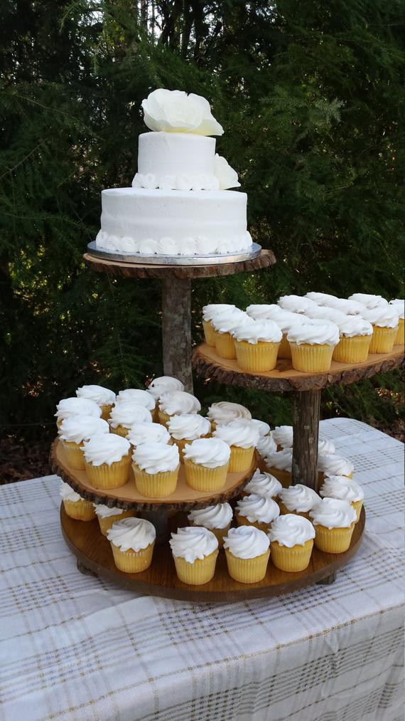 Cup Cake Wedding Cakes
 Rustic Wedding Cupcake Stand Cake Dessert Server Log Slice 4