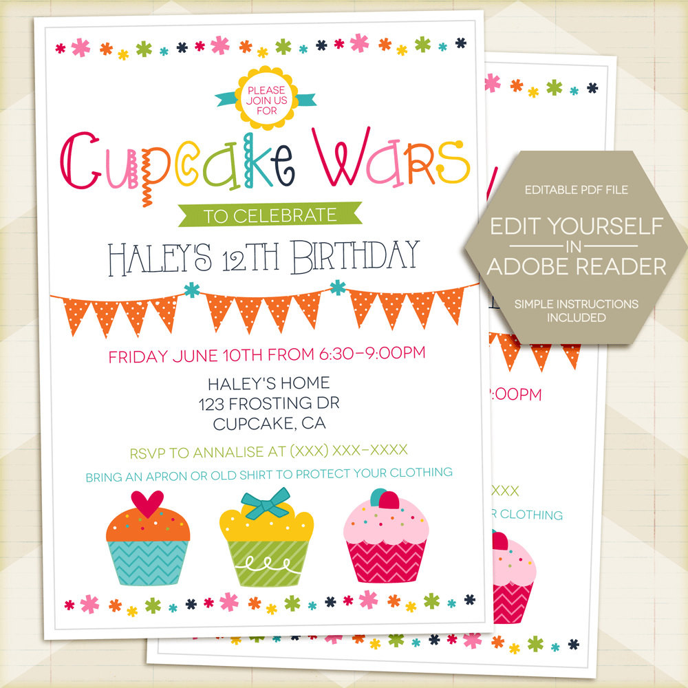 Cupcake Birthday Invitations
 Cupcake Wars Invitation Cupcake Wars Birthday Cupcake Wars