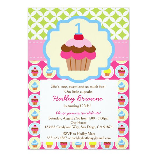 Cupcake Birthday Invitations
 Bright Cupcake 1st Birthday Party Invitation