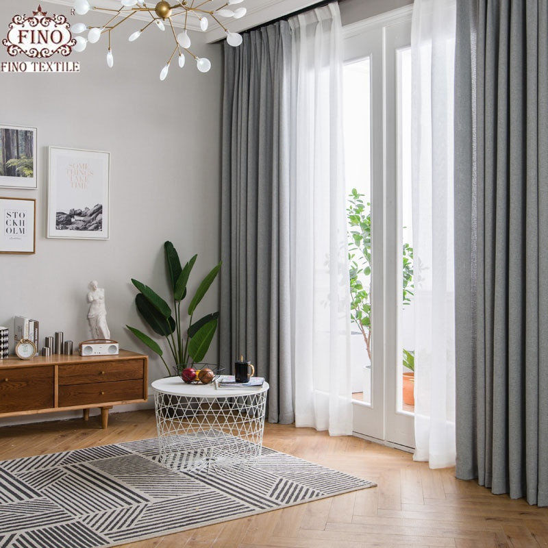 Curtain Living Room
 FINO Nordic Gray Solid Curtain Fabrics For Living Room