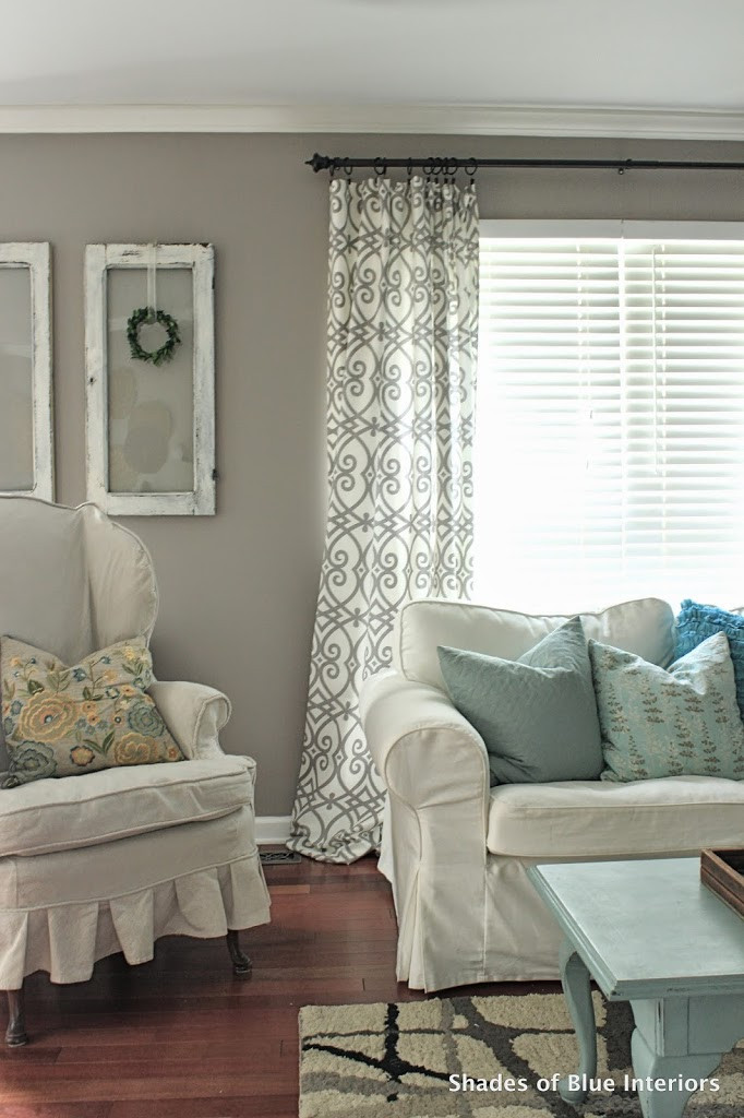 Curtain Living Room
 No Sew Tutorial Curtains Shades of Blue Interiors