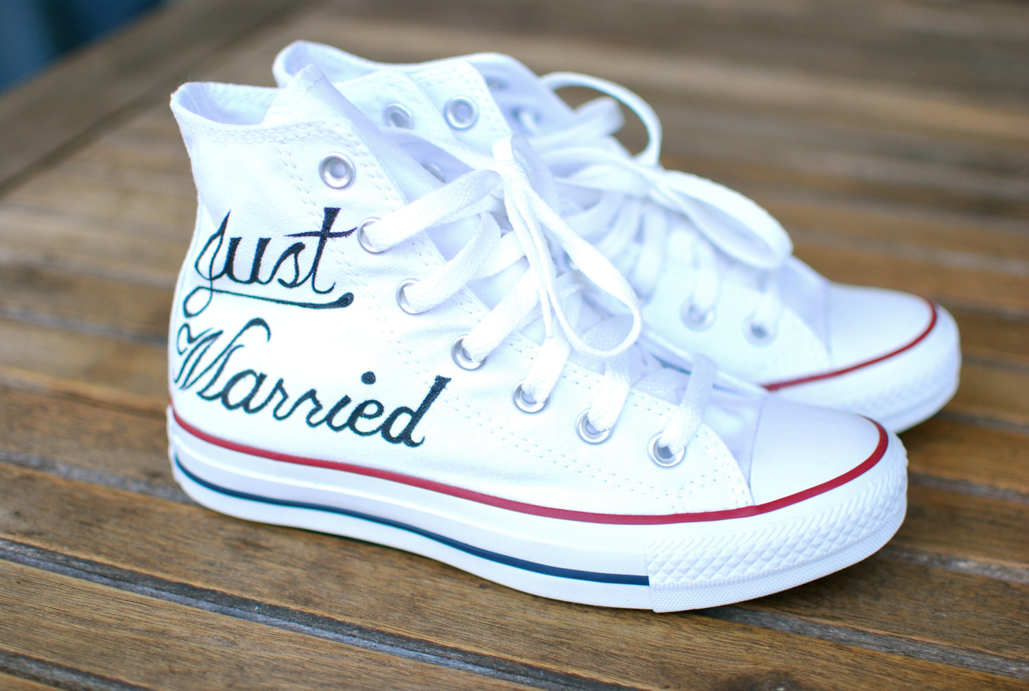 Custom Converse Wedding Shoes
 Custom Hand Painted Just Married Converse Sneakers Optical