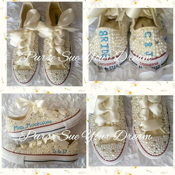 Custom Converse Wedding Shoes
 Gorgeous Bridal Pearl and Crystal Rhinestone Custom Converse