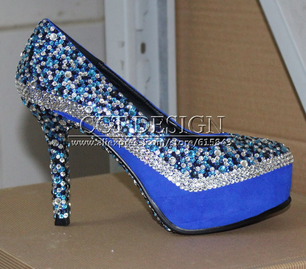 Custom Made Wedding Shoes
 handmade custom made new arrive blue crystal wedding