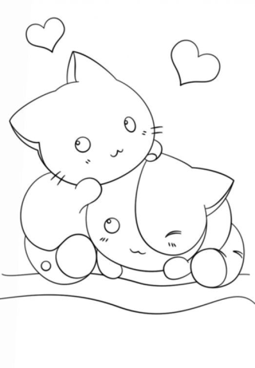 Cute Animal Coloring Pages For Girls
 Two Kawaii kittens in cute coloring page for girls