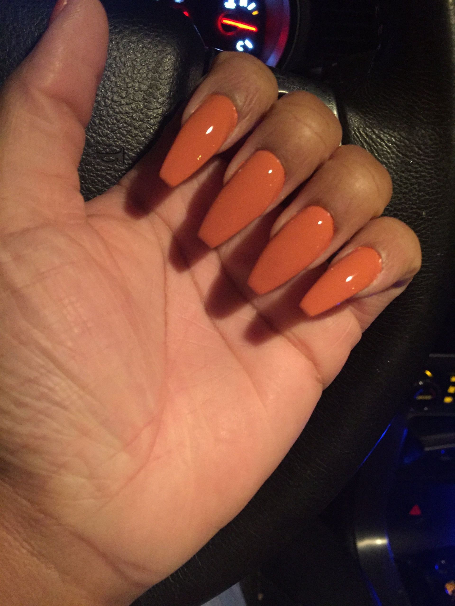 Cute Nail Colors For Fall
 Fall orange coffin shape acrylic nails