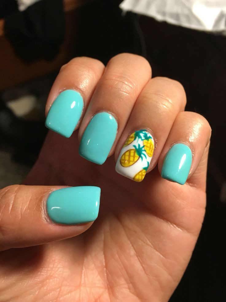 Cute Nail Designs For Summer
 Summer nails Teal acrylics with pineapples