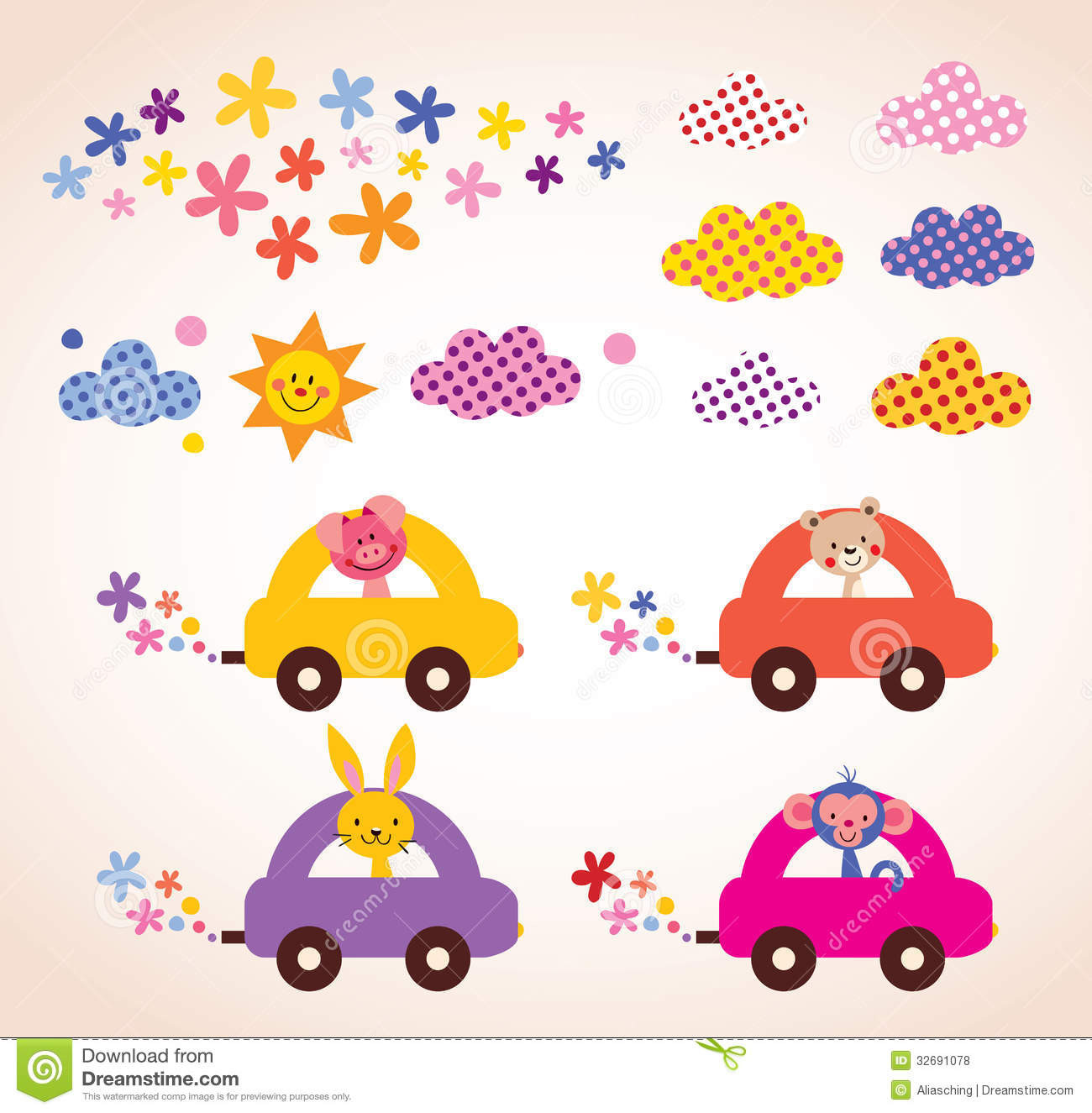 Cute Things For Kids
 Cute Animals Driving Cars Kids Stuff Design Elements Set