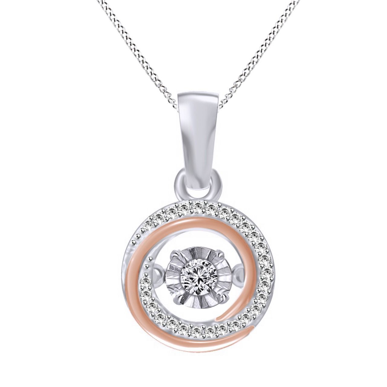 Dancing Diamond Necklace
 Dancing Diamond Pendant With Halo In Sterling Silver 18
