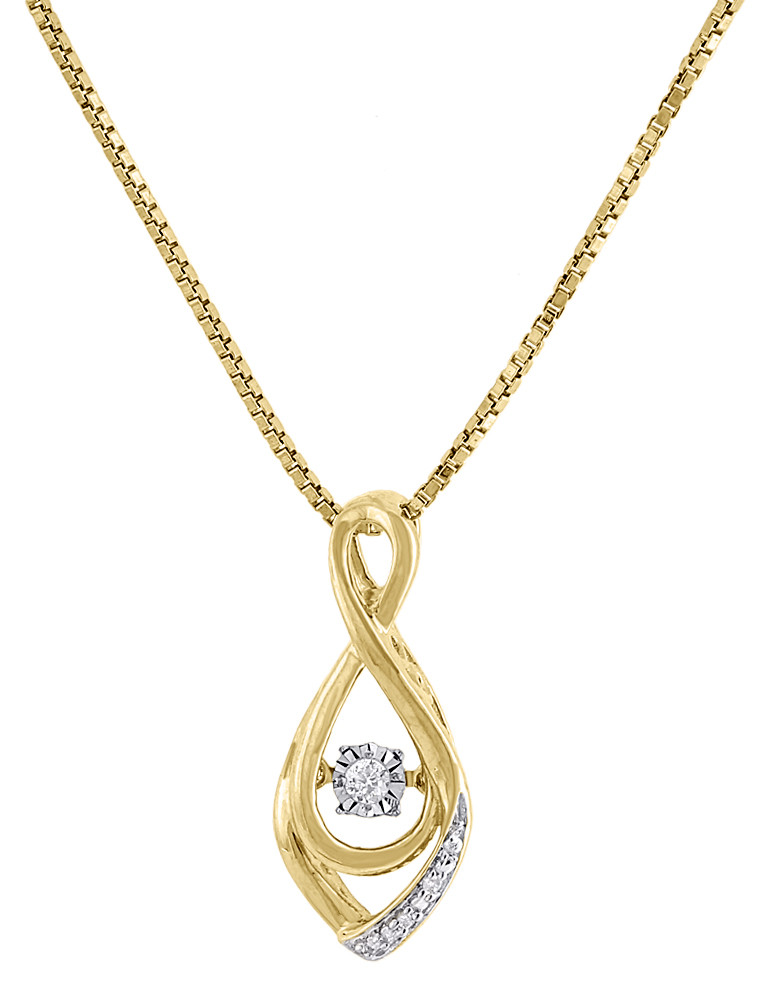 Dancing Diamond Necklace
 10k Yellow Gold Round Dancing Diamond Pendant with Chain