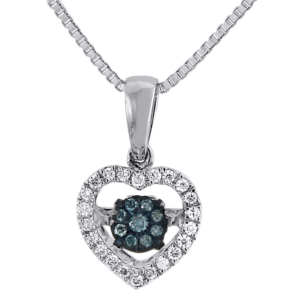 Dancing Diamond Necklace
 Blue Dancing Diamond Pendant with Chain 10K White Gold