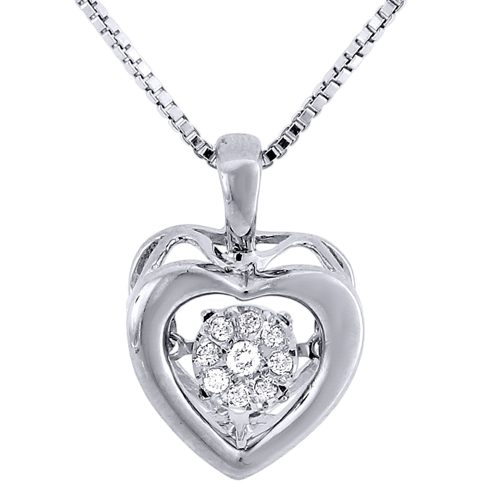 Dancing Diamond Necklace
 Dancing Diamond Heart Pendant w Chain 925 Sterling