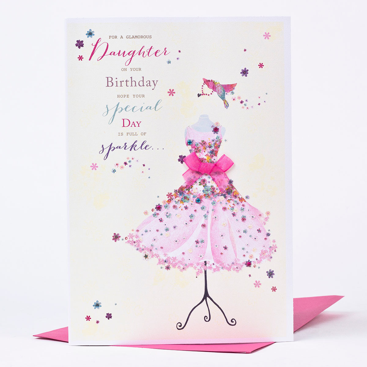 Daughter Birthday Card
 Birthday Card Daughter Sparkly Pink Dress Design