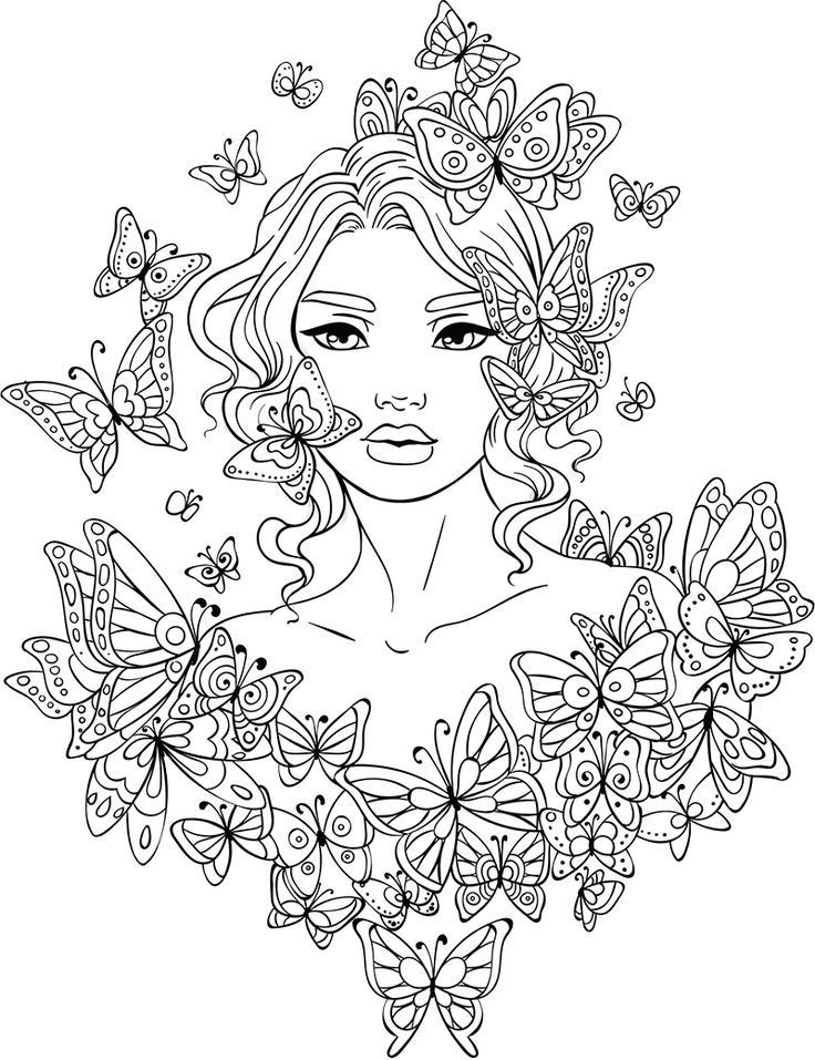 Detailed Coloring Pages For Teenage Girls
 Line Artsy Free adult coloring page Butterflies Around