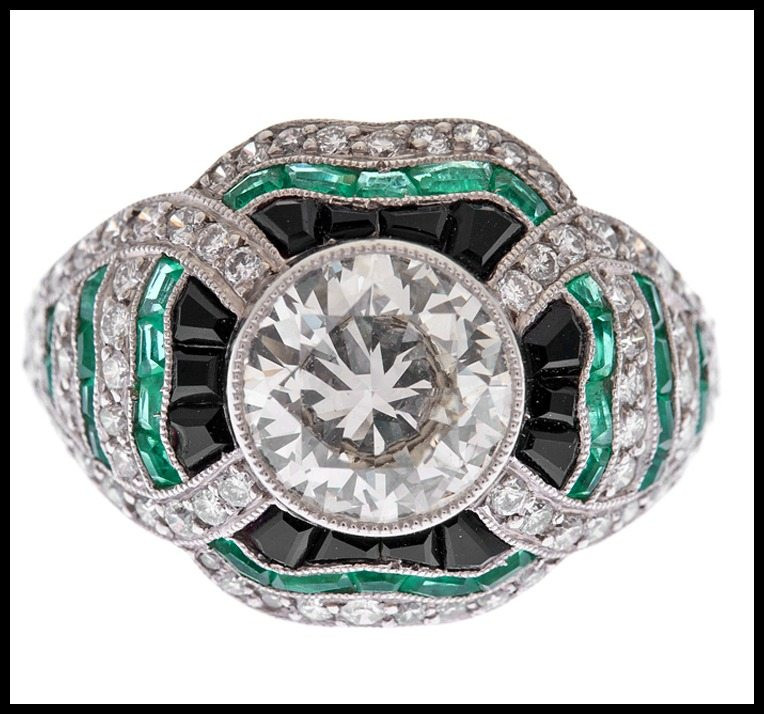 Diamond Art Rings
 Art Deco style diamond emerald and onyx ring
