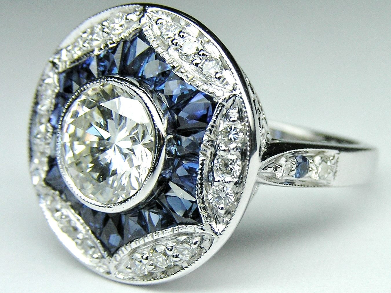 Diamond Art Rings
 Engagement Ring Art Deco Engagement Ring Blue Sapphire