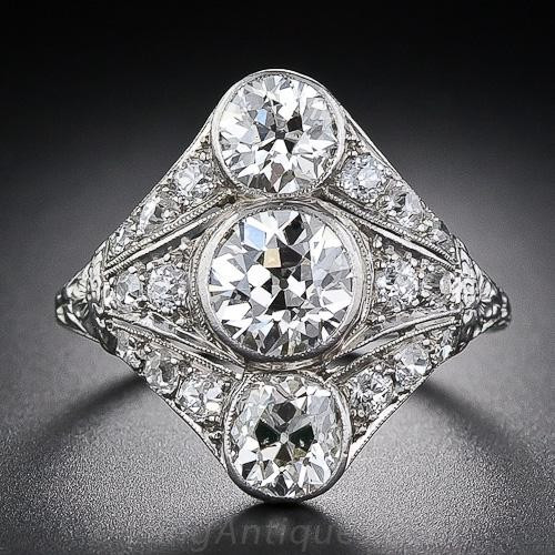Diamond Art Rings
 Three Stone Diamond Art Deco Dinner Ring