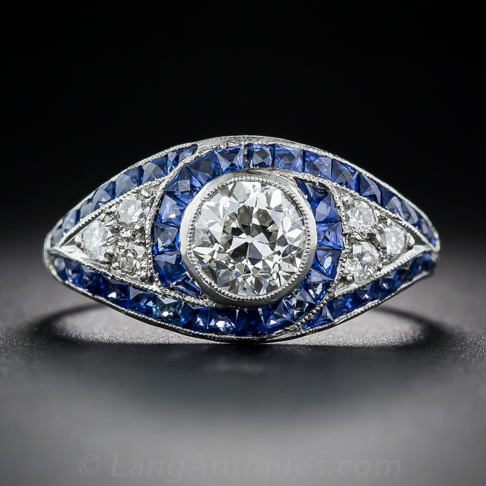 Diamond Art Rings
 1 01 Carat Diamond and Sapphire Art Deco Ring