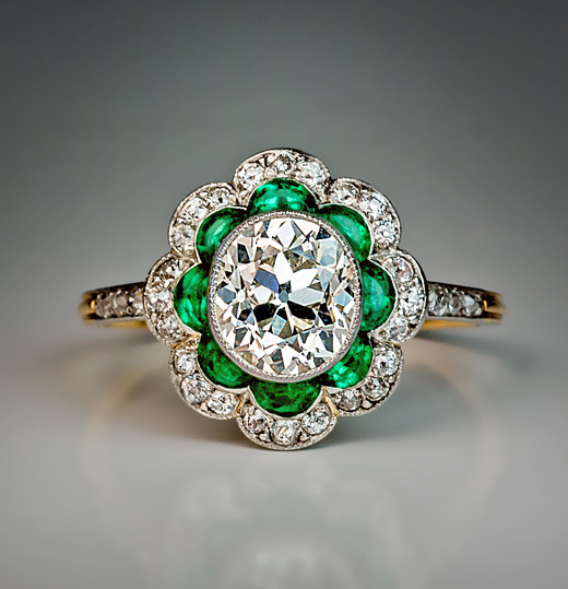 Diamond Art Rings
 1920s Original Art Deco Diamond Emerald Engagement Ring