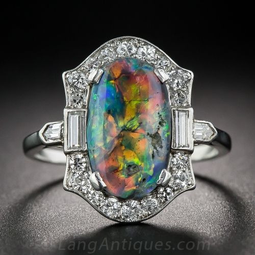 Diamond Art Rings
 Platinum Black Opal and Diamond Art Deco Ring A
