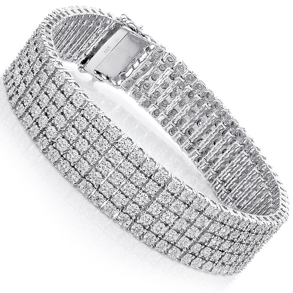 Diamond Bracelet Mens
 Mens Sterling Silver Bracelets 5 Row Diamond Bracelet 0 81ct