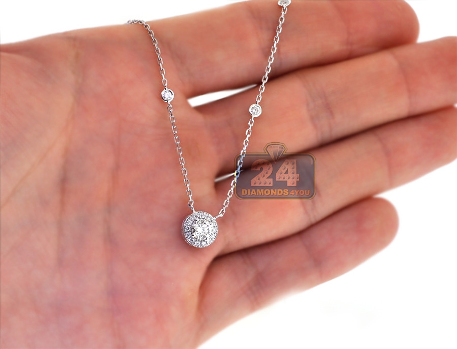Diamond Earrings For Women
 Womens Diamond Drop Halo Pendant Necklace 14K White Gold 0