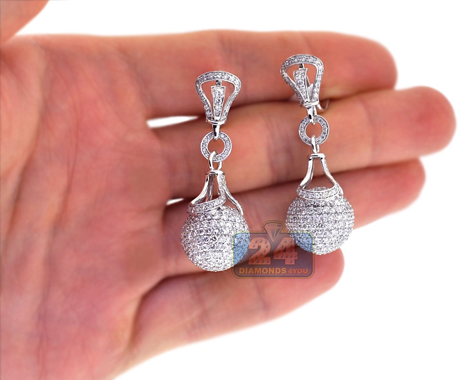 Diamond Earrings For Women
 Womens Diamond Ball Drop Earrings 18K White Gold 9 91 Carat