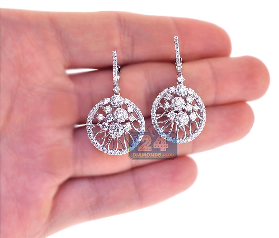 Diamond Earrings For Women
 Womens Diamond Round Drop Earrings 18K White Gold 2 67 Carat